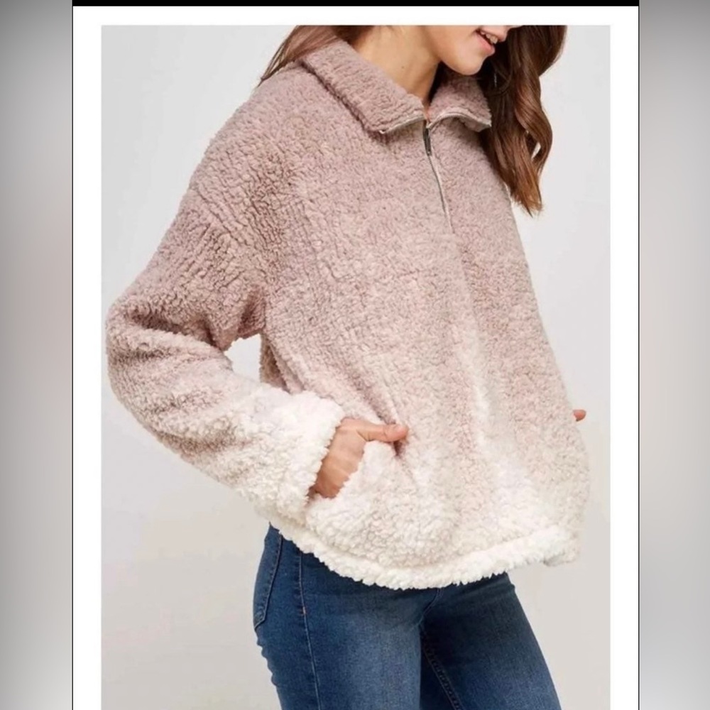 New Thread and Supply Medium Sherpa Pullover ombre mauve pink white